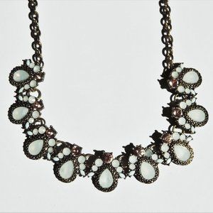 Gold Tone White and Pink Rhinestone necklace